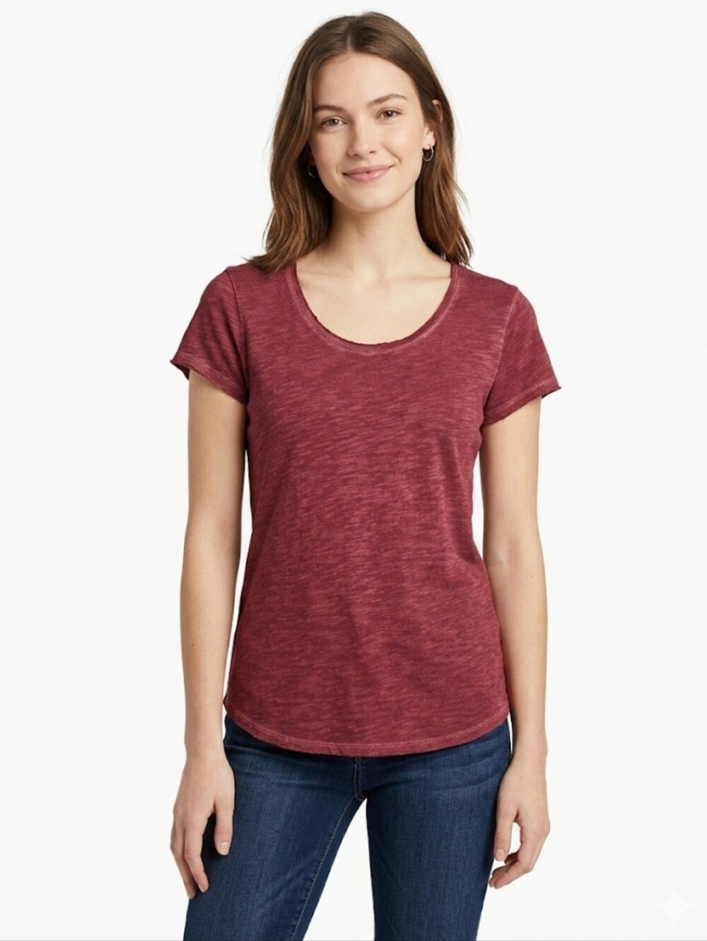 Peruvian Connection Scoop Neck Short-Sleeve Tee in Wine Size M